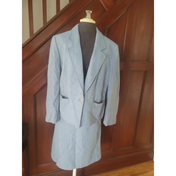 Pendleton Light Blue Wool Blend Blazer & Skirt Suit Set Size 18w Made In USA - Picture 1 of 11